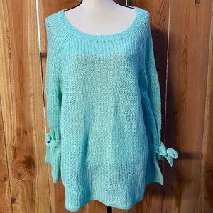 Project Naadam knit sweater tie sleeves mint sheer